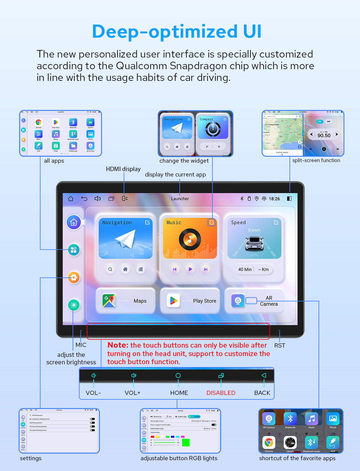 JOYING 15.1 Inch Qualcomm Snapdragon 6125 Car Radio Universal Single DIN